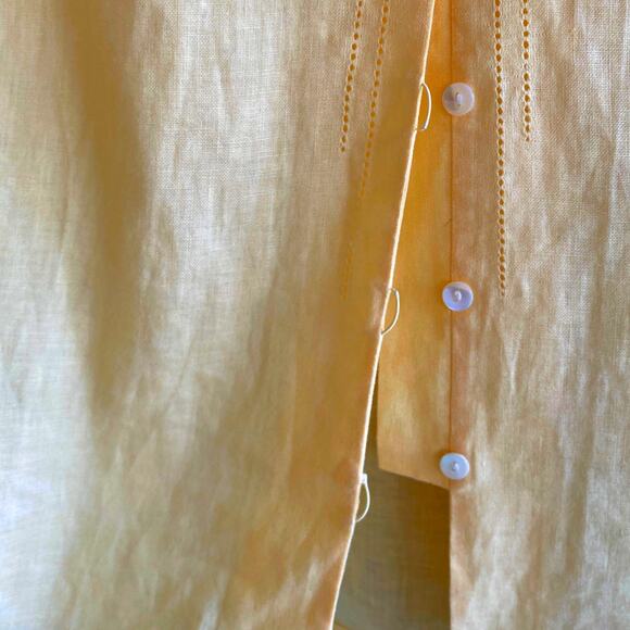 TALBOTS 8 Irish Linen Button Down Sleeveless Top Side Slits Yellow Beachy - Picture 6 of 13